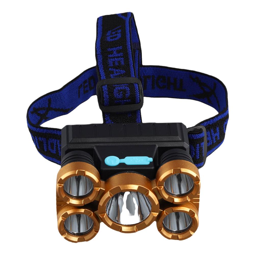 

Five-Head Super Bright LED Headlamp USB Rechargeable Headlight Head Waterproof Headband Battery J2S6 black-85×80×50mm