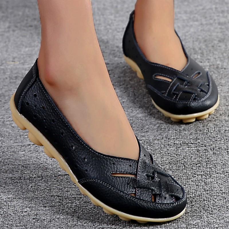 Fashion Women Flats Genuine Leather Women's Loafers Nurse Shoes Hollow Shoes Women Slip On Women Shoes Footwear Ballet Flats Women