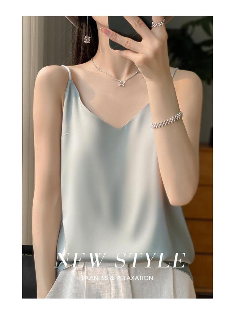 Women's Satin V-Neck Strappy Summer Camisole - Versatile & Stylish Sleeveless Top