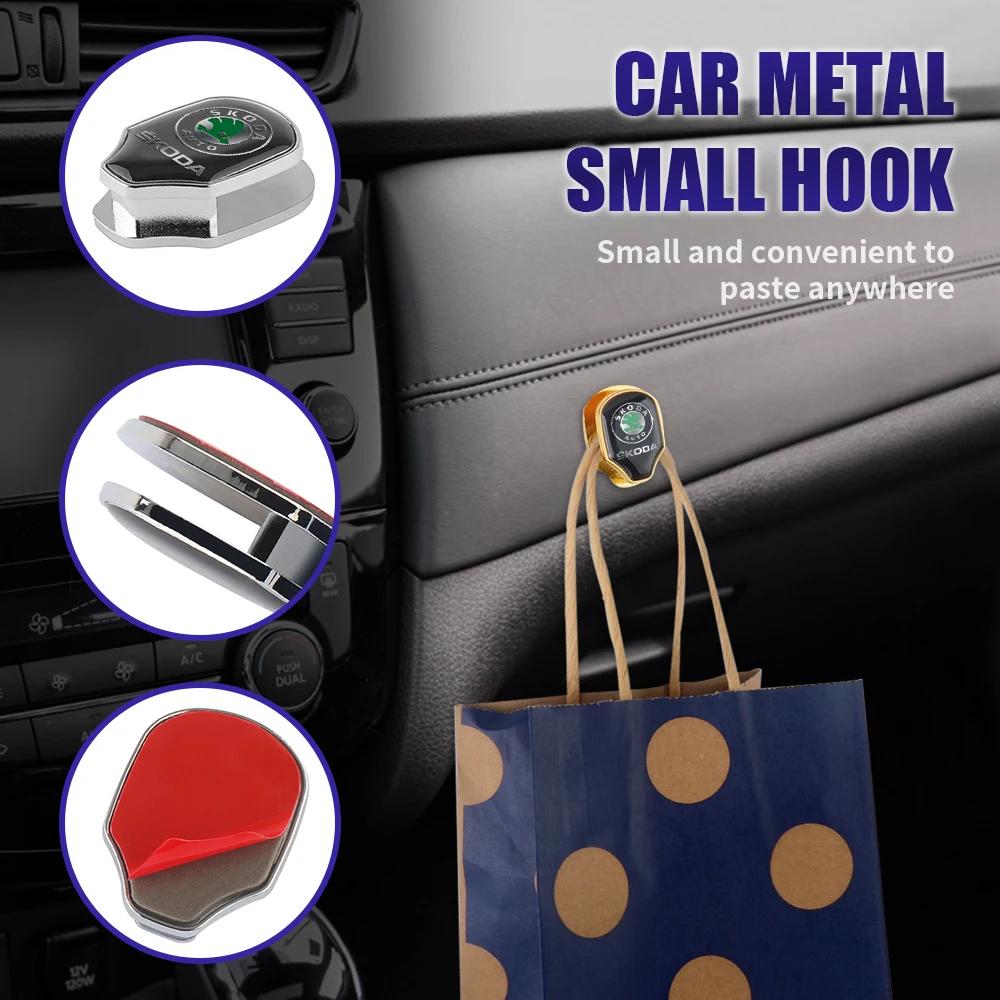 Car Sticker 2025 New 1/2pcs Metal Car Hook Hanger Handbag Sticker Decor Accessories For Skoda Octavia Fabia Rapid VII Yeti Enyaq