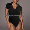 2025 Summer European & American Women's Cotton Ribbed Polo Neck Slim-Fit Short-Sleeve Jumpsuit
