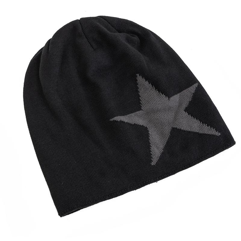New Unisex Slouchy Winter Hats Five Star Pattern Warm Hats For Men Women Plush Fur Lined Fashion Ski Beanie Cap