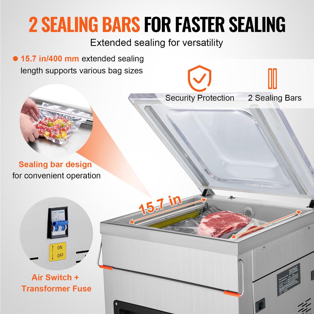 SucceBuy DZ-400/2E Automatic Vacuum Sealer 1000W Vacuum Packing Sealing Sealer Machine Extra Deep 200mm Fresh Package Preserving