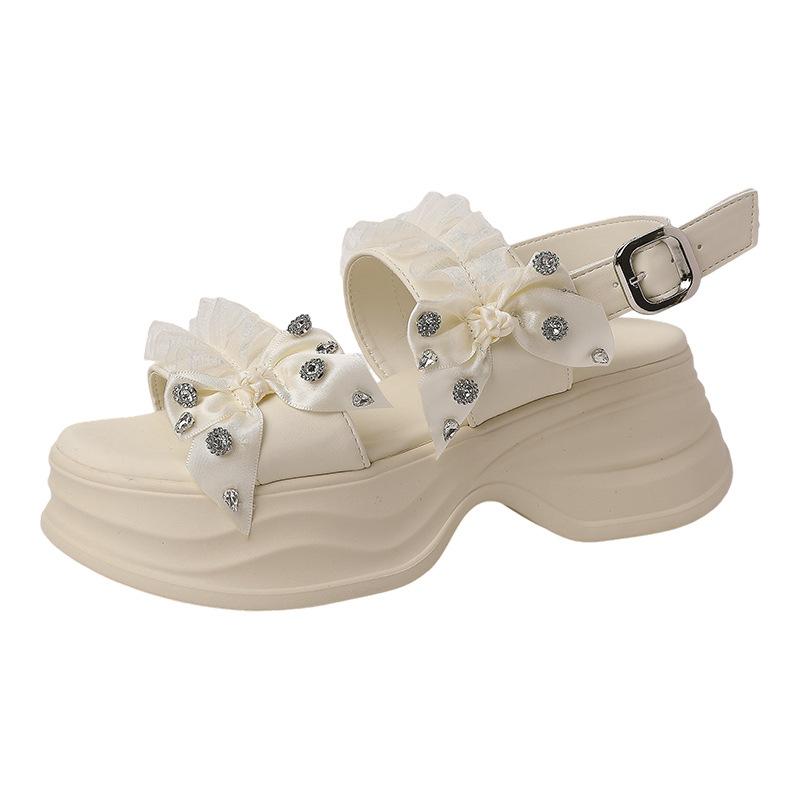 Gentle bow lace thick-soled cool slippers women's new skirt beach sandals
