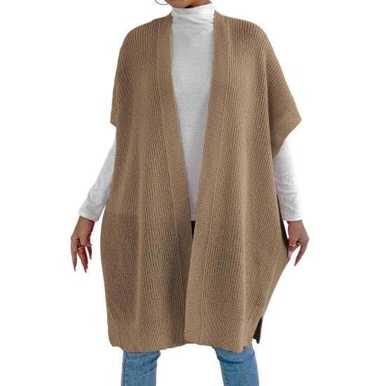 Kvinner Ensfarget Strikket Genser Vest Casual Løstsittende Cardigan Jakke Høst Vinter Strikkevest Kåpe
