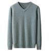 Men's 100% Wool V-Neck Sweater - Solid Color, Loose Fit, Long Sleeve Knitwear