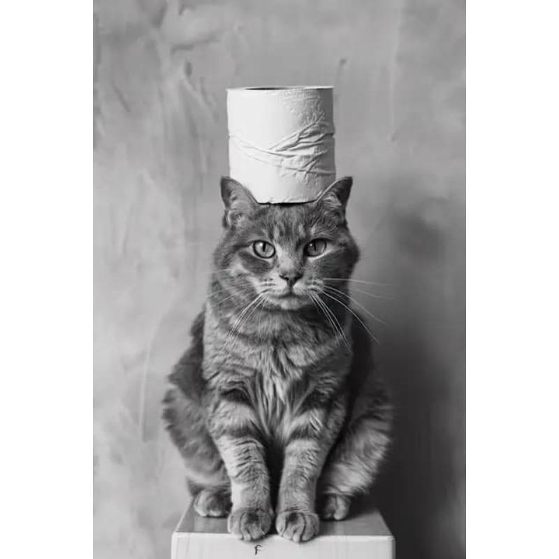 Black and White Cute Animal and Toilet Paper Poster Cat Hedgehog Sloth Canvas Painting Wall Art Bathroom Living Room Home Decor