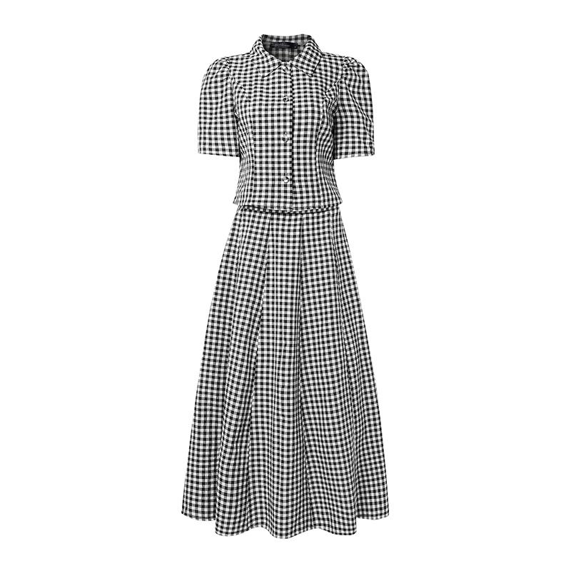 ZANZEA Women Short Sleeve Blouse and Long Skirts Plaid Print Two Piece Suit Sets