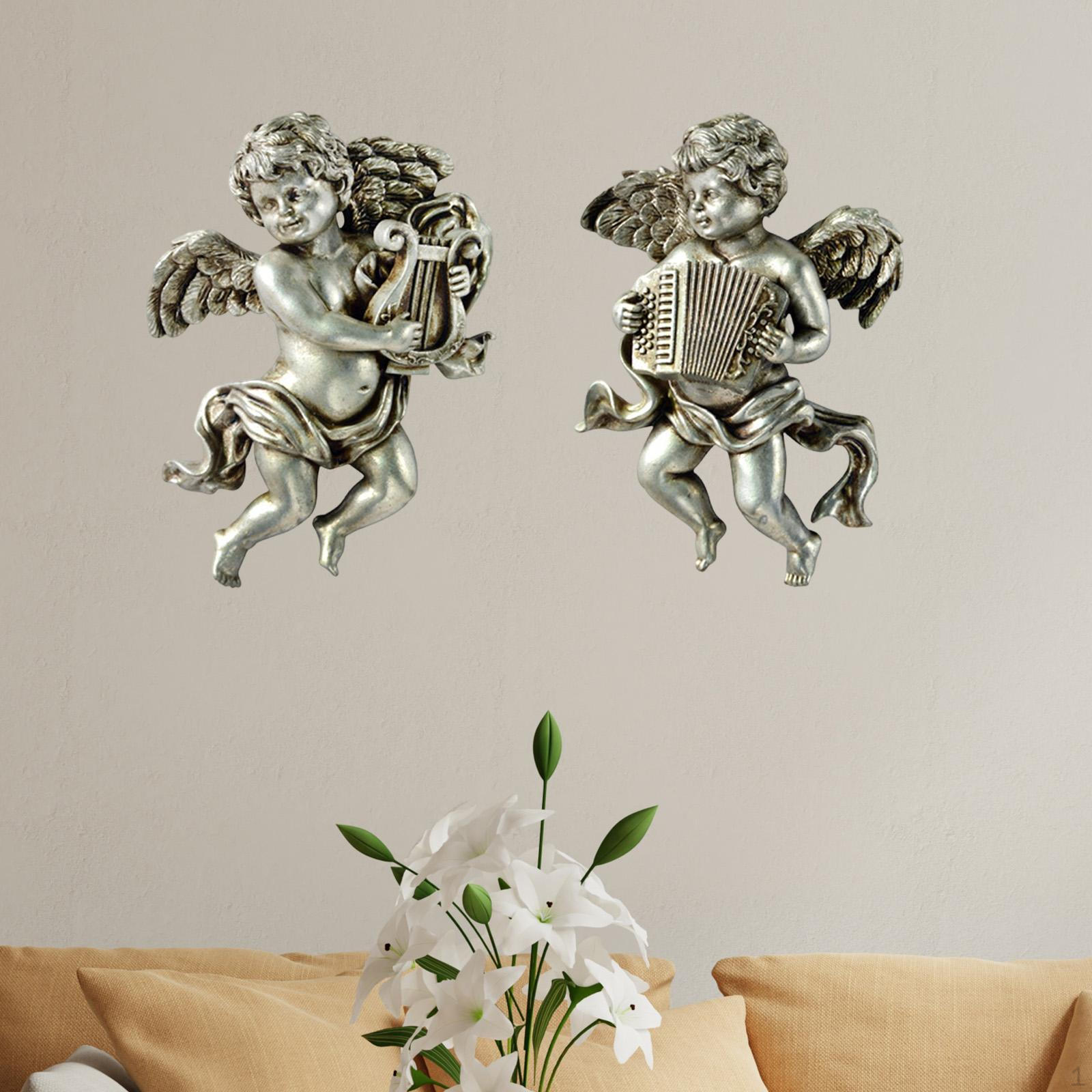 

2 шт. Скульптуры ангелочков на стену, Статуэтки ангелов, Ручная работа, Прекрасное смоляное украшение, Ангельская фигурка