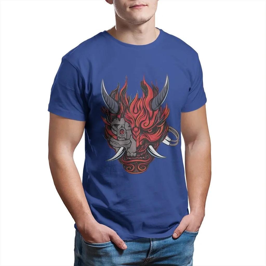 Cyber samurai 2077 Oni T shirt pure cotton vintage T-shirt crew neck tees short sleeve tops summer
