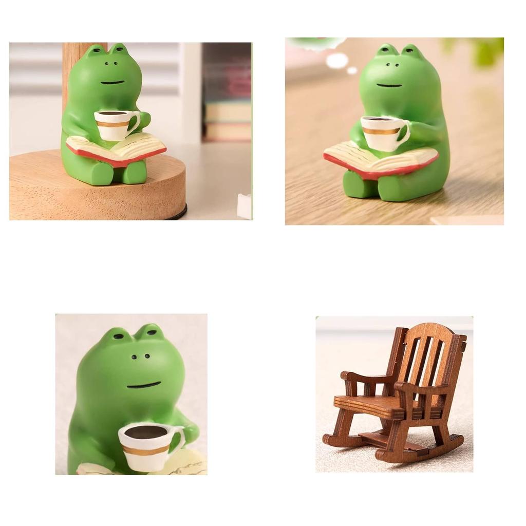 Cute Pvc Frog Rocking Chair Figurine For Desk Decor Charming Office Decoration Item