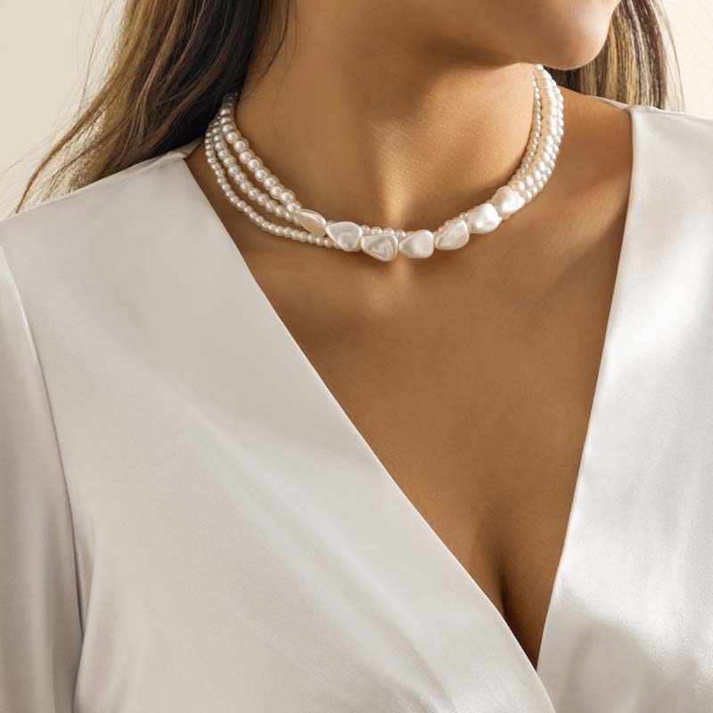 Vintage White Imitation Pearl Chokers Necklace for Woman Elegant Multilayer Bead Neck Chain Necklace Wedding Jewelry Party Gift
