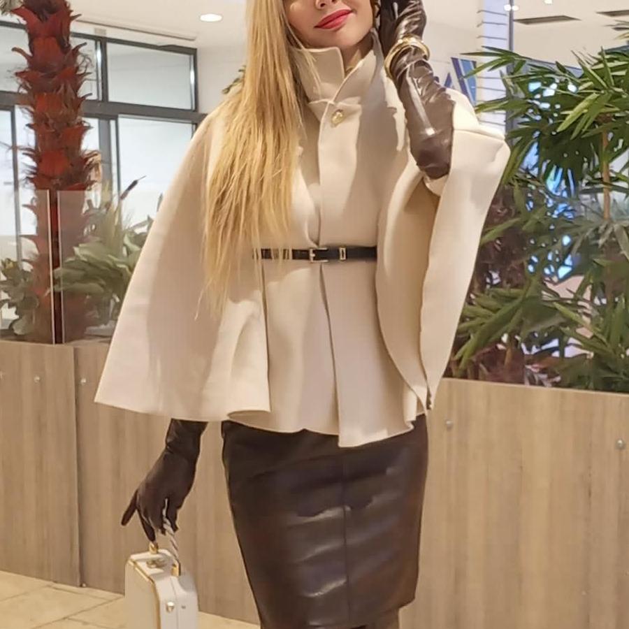 Women's Spring, Autumn and Winter Fashion Solid Color Waist Straps Woolen Cloak Jacket Women's Clothing