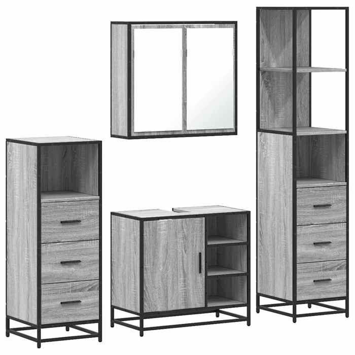 VidaXL Ensemble de meubles de salle de bain 4 pcs sonoma gris, armoire de salle de bain, armoire de rangement de toilette, 3301268