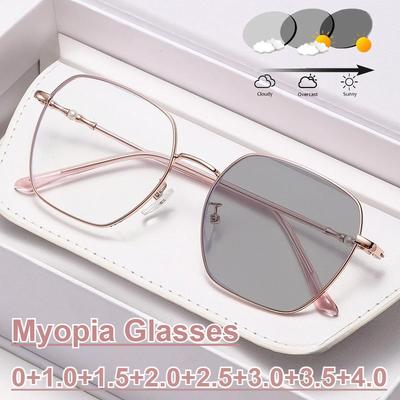 Metal-Frame Photochromic Anti-Blue Light Myopia Glasses Ultra-Lightweight Comfortable Eyeglasses Minus Diopter 0 To -4.0