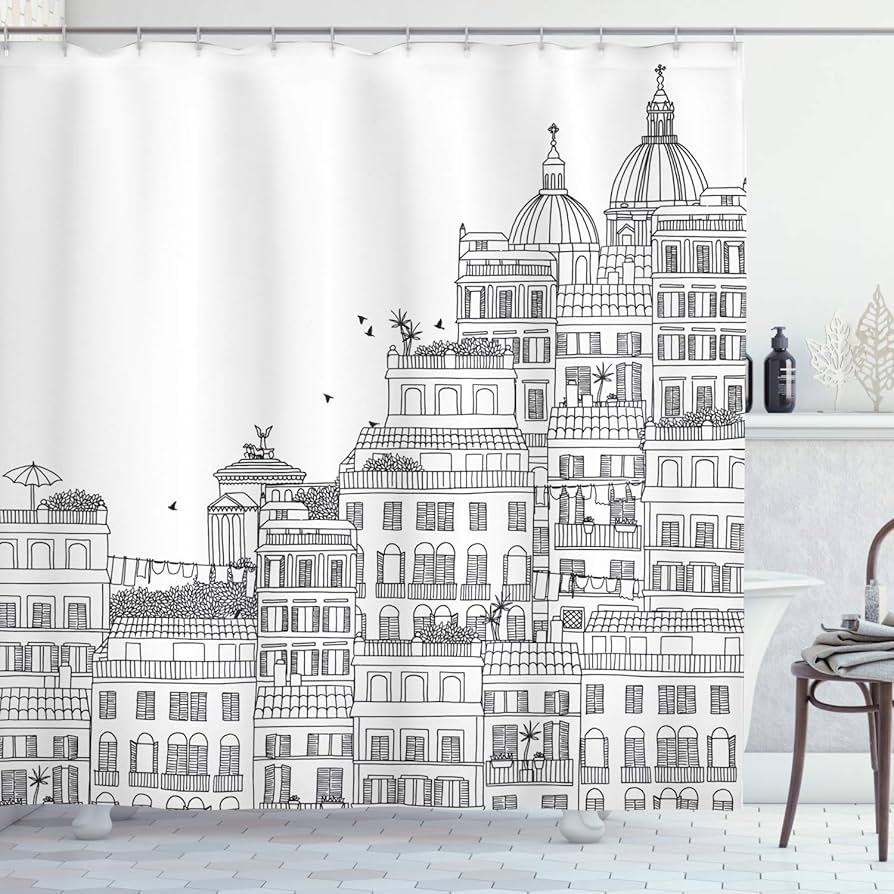 Building Shower Curtain Cityscape Urban Architecture Geometry Modern Art Bathroom Decor Bathtub Shower Curtain Liner With Hooks