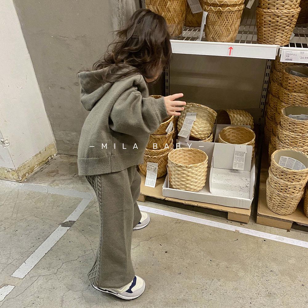 Girls' Korean Style Casual Sweater Set - Versatile Hooded Knitted Cardigan for Autumn and Spring