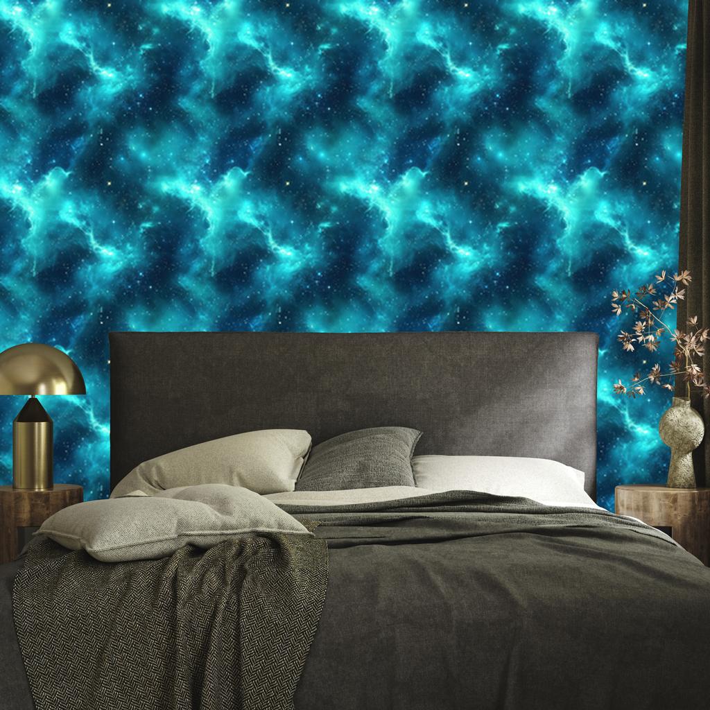 Watercolor Galaxy Turquoise Wallpaper, Turquoise Center 50x1000