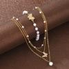 New 2Pcs Pearl Zircon Butterfly Bracelet Necklace for Women Fashion Elegant Gold White Color Bracelet Necklace Set Party Jewelry
