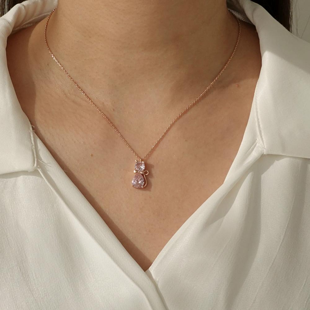 Monograph Ferris Necklace Mgnl0365 14K Gold Plated (Rose Gold + Pink Cubic)