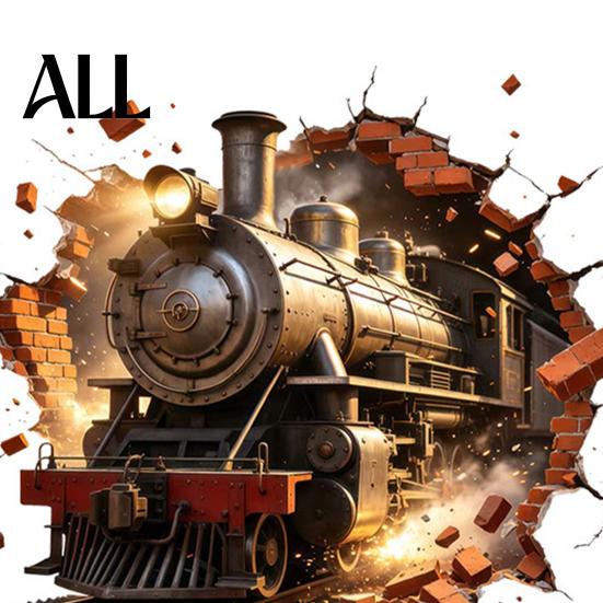 Easy Apply Wall Graphics 3D Retro Train Sticker, Break Through Decal, Peel and Stick Art Modern Decor for Internet Cafe Mural Kids Room Bedroom Living