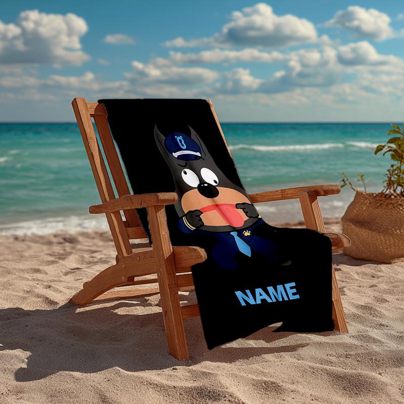 Custom Name Ultra-Soft Beach Towel with Sheriff Labrador Theme,Ideal for Pool - Camping, Diving - Perfect Travel Essential, Vibrant Beach Towel.