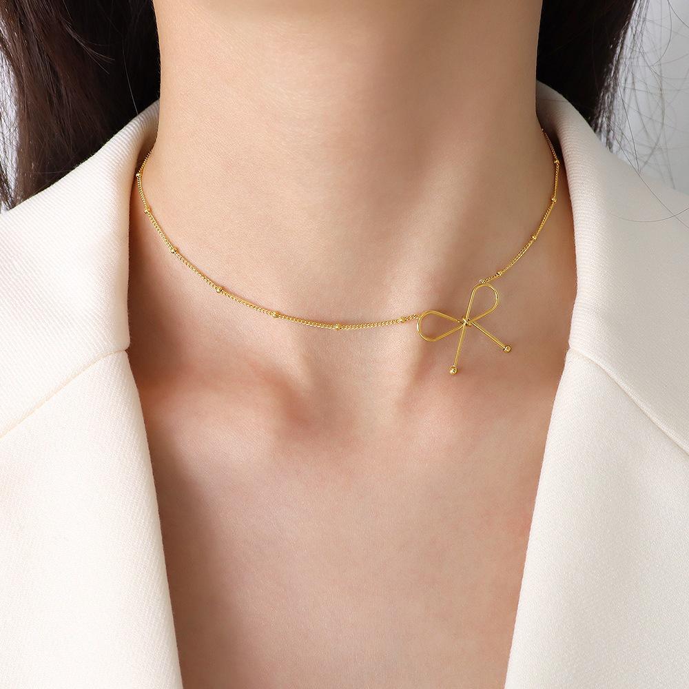Gold Bow Pendant Necklace - Trendy Retro Style for Women