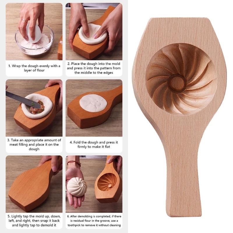 New Solid Wood Hand Made Stuffed Bun Pattern Mantou Mold Is Suitable for Novices To Make Hand Made Steamed Bun Pasta
