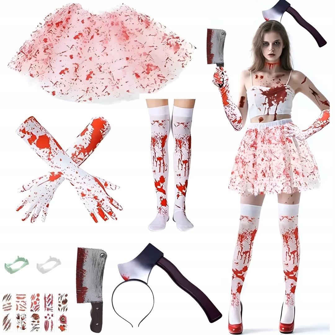 Dames Bloederig Verpleegster Halloween Kostuum Horror Set M11 gray