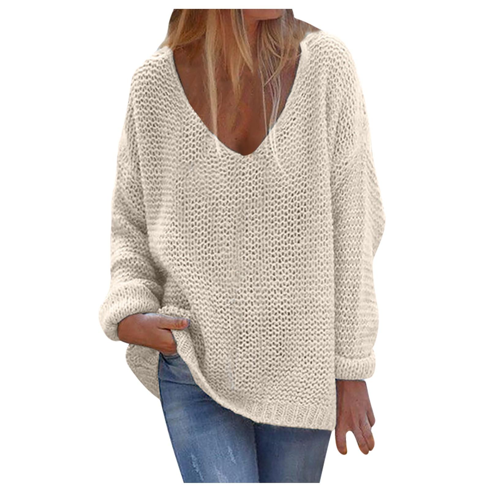 

Женский И Зимний Свободный Однотонный Трикотаж с V-образным Вырезом и Длинными Рукавами XXL бежевый