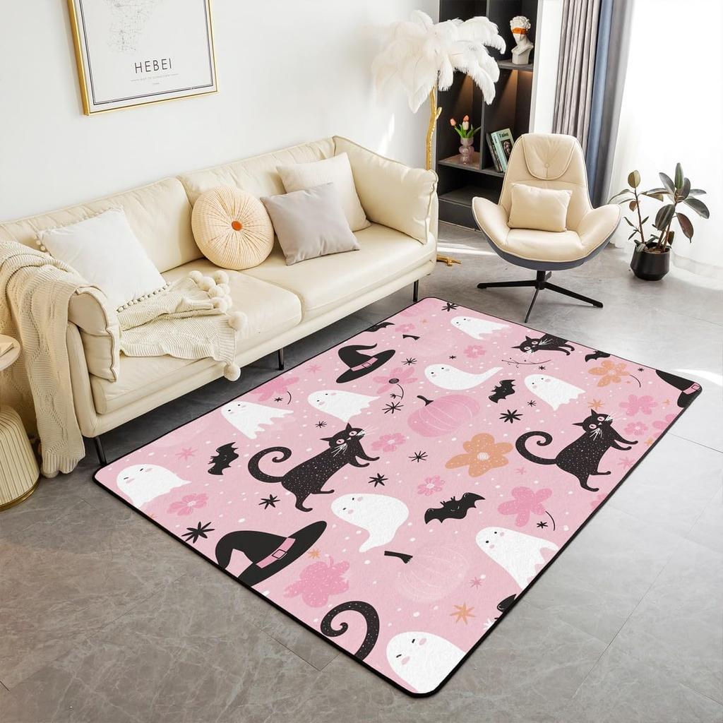 Black Crow Living Room Rugs Halloween Decoration Decorative Carpet for Kids Teens Adult Sugar Skull Skeleton Bones Area Rug