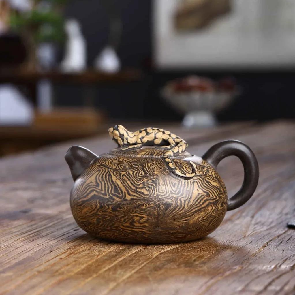 

Yixing wood grain purple sand Pot pure handmade kung fu tea set Xishi Pot home outdoor travel bubble teapot