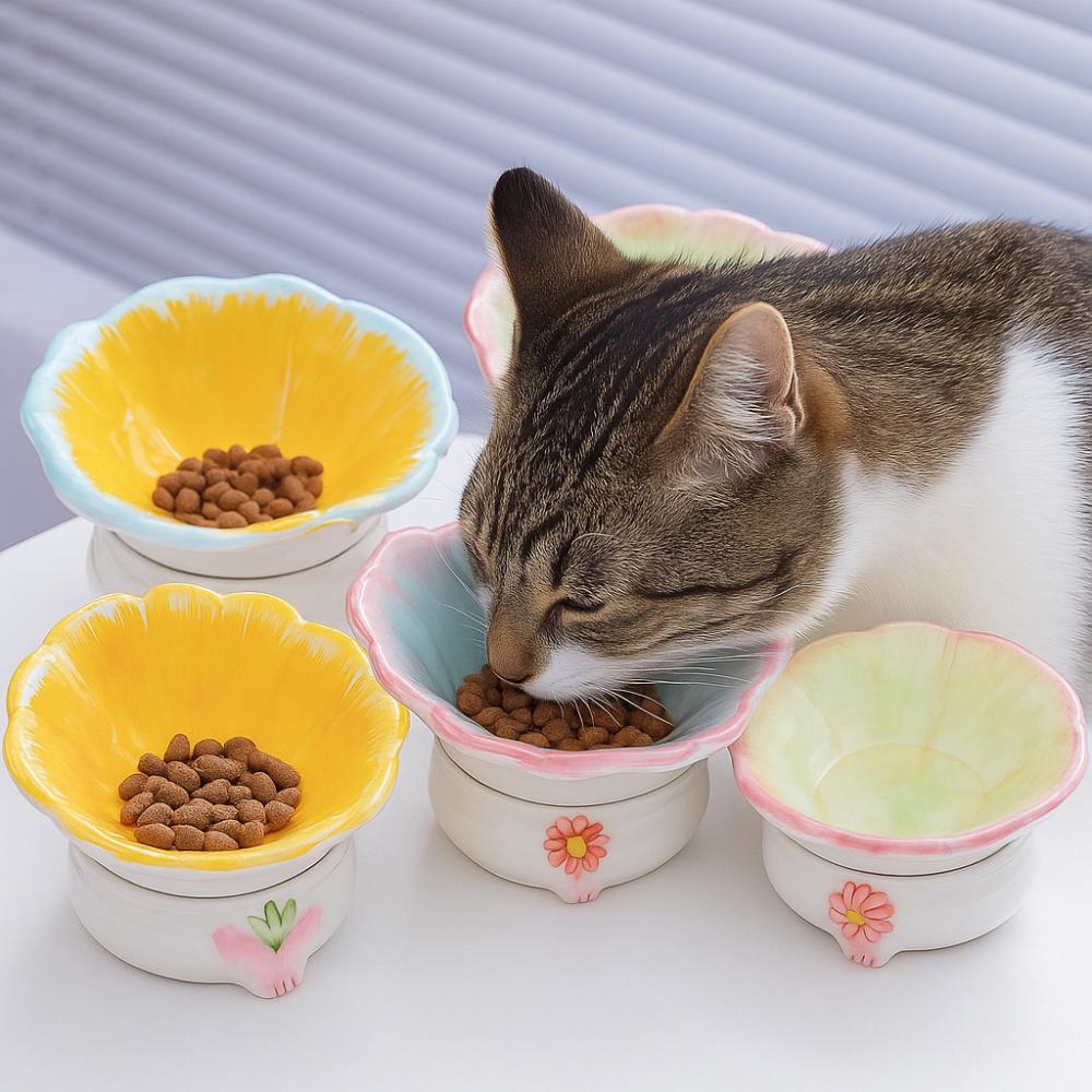 Flower Shaped Cat Food Bowl Anti Tipping Neck Protection Bowl Pet Drinking Bowl  Multi-Pet