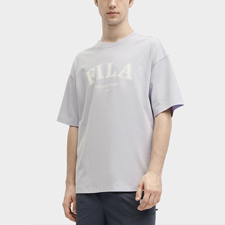 Fila Letter American Vintage Loose Short Sleeve Drop Shoulder T-Shirt Unisex T-Shirt Lavender Light-Purple F51U419102F-PU