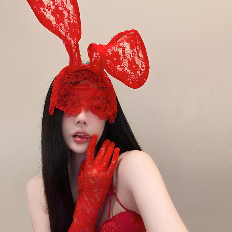 Veil Cat Rabbit Ear Hoop Sexy Lace Cat Ears Veil Headbands Black Hairbands Eye Mask Anime Cat Cosplay