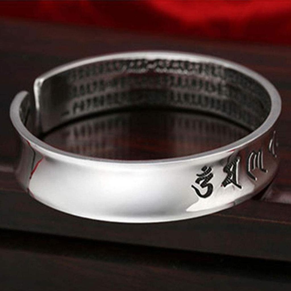 and Silver and Black Bangles with Buddhist Sutra Adjustable Bracelet Stylish Accessory and Silver Women's Men's Engraving, Size, Wide, Six-Character