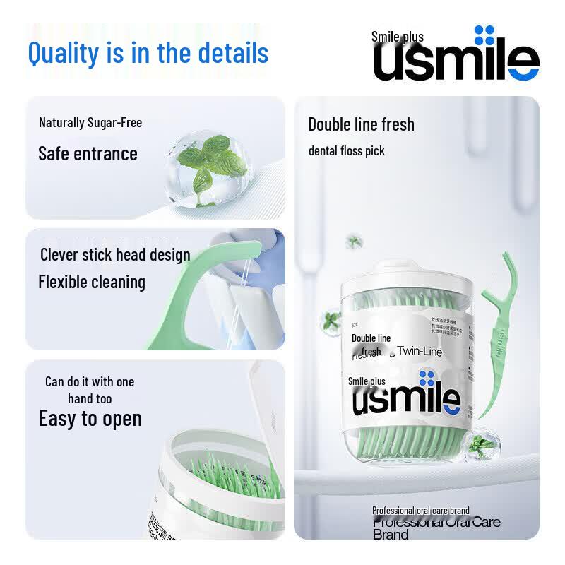 usmile Portable Fresh Mint Double-Line Dental Floss Sticks