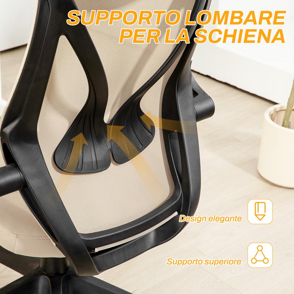 Office Chair with Flip-Up Armrests, Adjustable Height and Tiltable Backrest, Beige