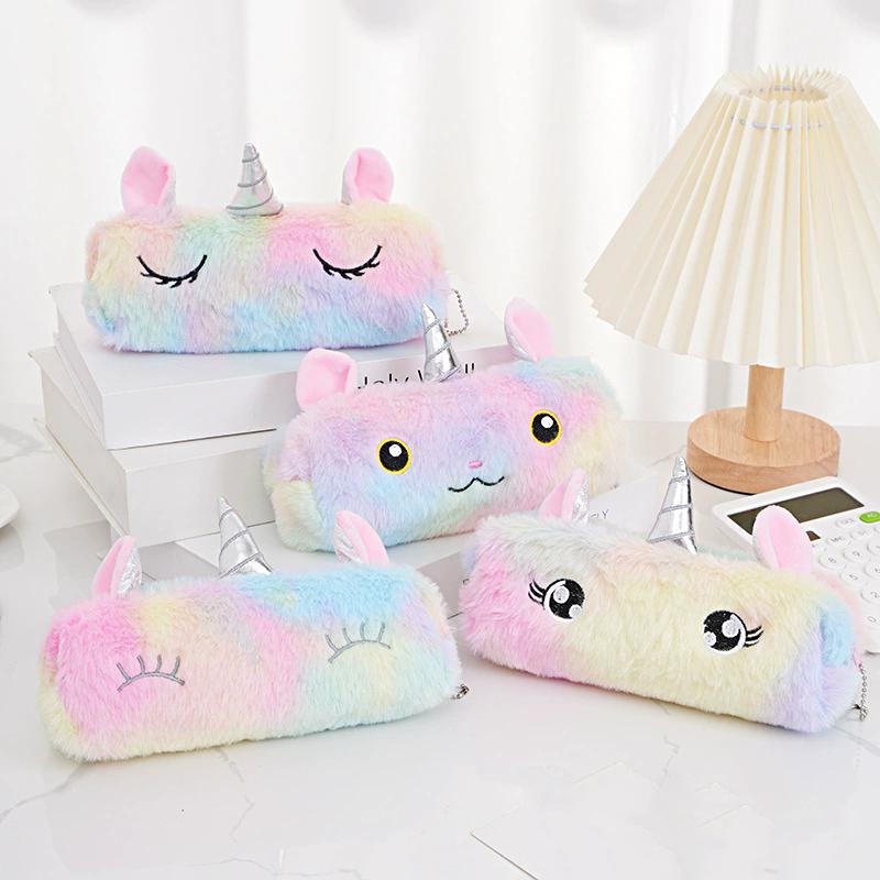 WTEMPO Autumn Winter Soft Short Plush Cute Octagonal Zipper Pen Cases Makeup Storage Bags Graduation Season Back-to-school Season Gifts
