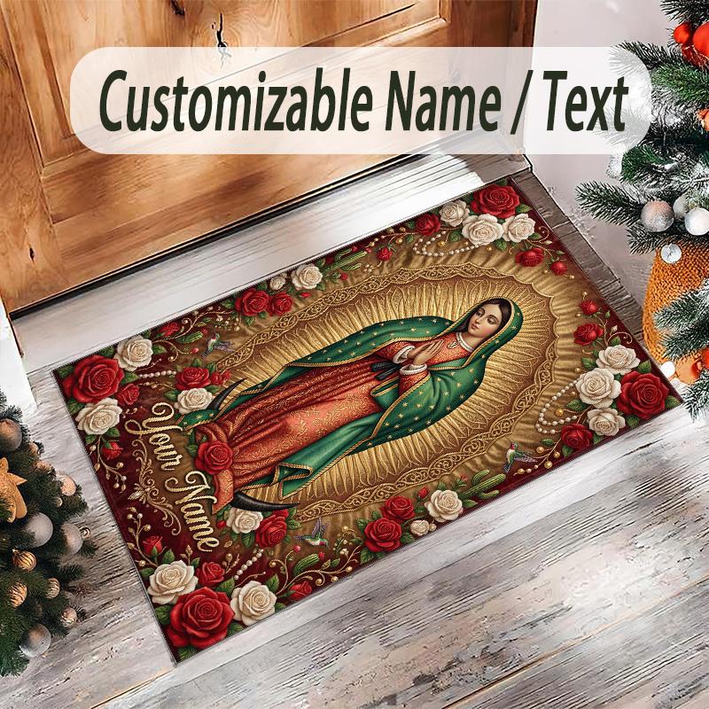 Rainbow Theme Crystal Velvet Floor Rug Personalized Custom Name Text Warm Carpet Home Decoration