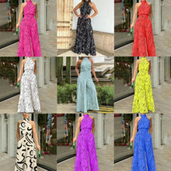 European and American Fashion: New Style Sexy Print Round Neck Women's Jumpsuit