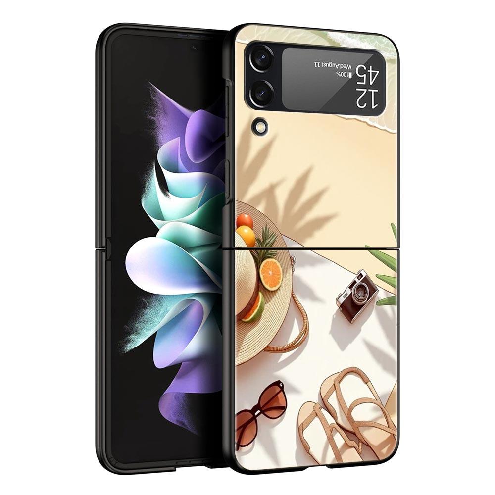 Summer Beach Hard PC Phone Case For Samsung Galaxy Z Flip 7 6 5 4 Black Cover For Galaxy Z Flip 3 Foldable Shell Fundas Capa Bag