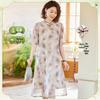 Paster Summer Half-Sleeve Floral Print Modern Chinese A-Line Qipao Dress