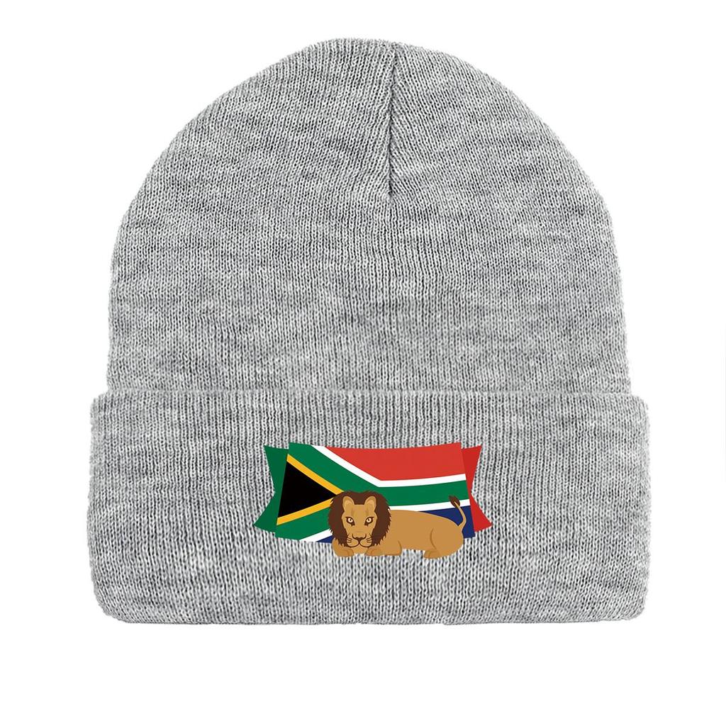 South Africa Flag Lion Warm Knit Cap Beanie, Patriotic Woman Cap Warm Thermal Solid Bonnet Knit Hat Beanie