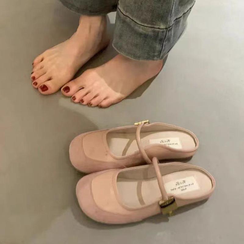 Xiaoxiangfeng Mary Jane Silver Single Shoes New Chinese French Sandals Women's Shoes Spring and Summer Flat-bottomed Bag Head and Half Slippers