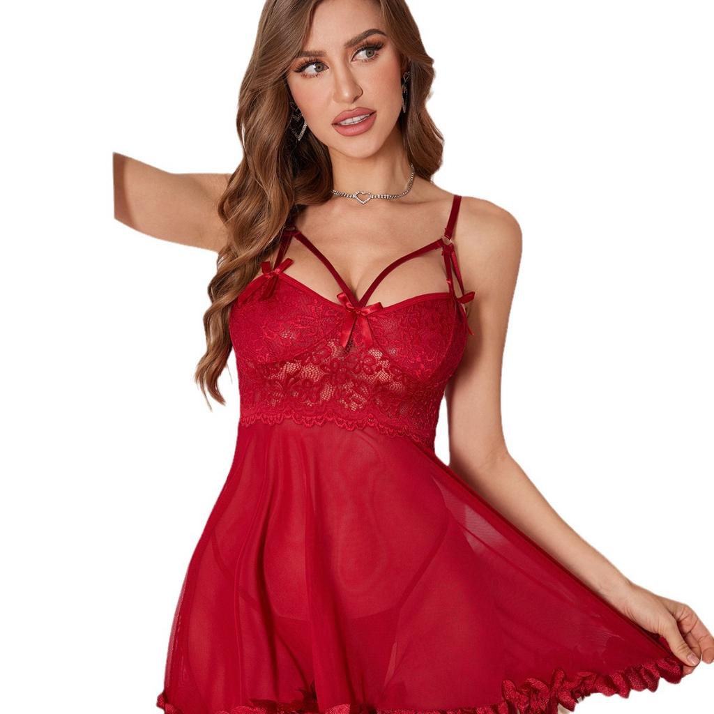 Christmas European and American new sexy mesh printing sexy underwear set