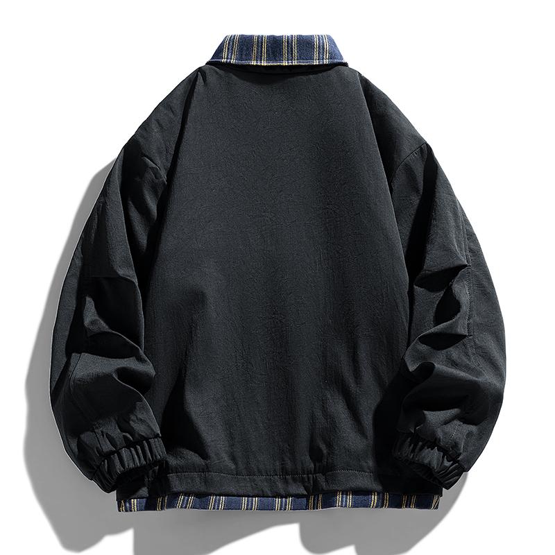 Men's Shirt Collar Autumn New Fake Two-piece Men's Hong Kong Style Casual Trendy Fashion Color Plaid Lapel Work Jacket