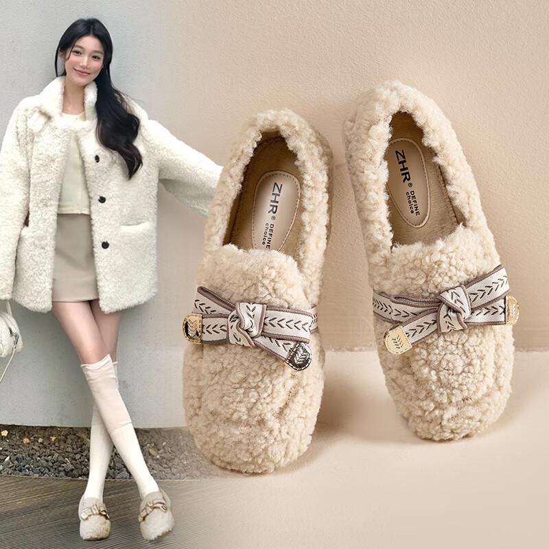 ZHR Women s Winter Lamb Wool Flat Loafers 37