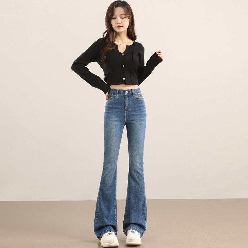 Women's High-Waisted Micro-Flare Jeans: Slimming Light-Colored Pants for Petite Figures - Spring & Autumn Style
