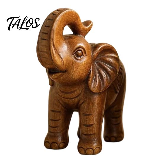 Compact Shelf Statue Elephant Figurine Ornament, Resin Wood Grain Statue, Auspicious Traditional Chinese Craft Animal Sculpture for Home Office Living